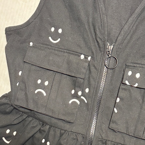 LAZY OAF NWT Happy Sad Gilet Dress Black White Dual Zipper Sleeveless Skater XS - Picture 6 of 16